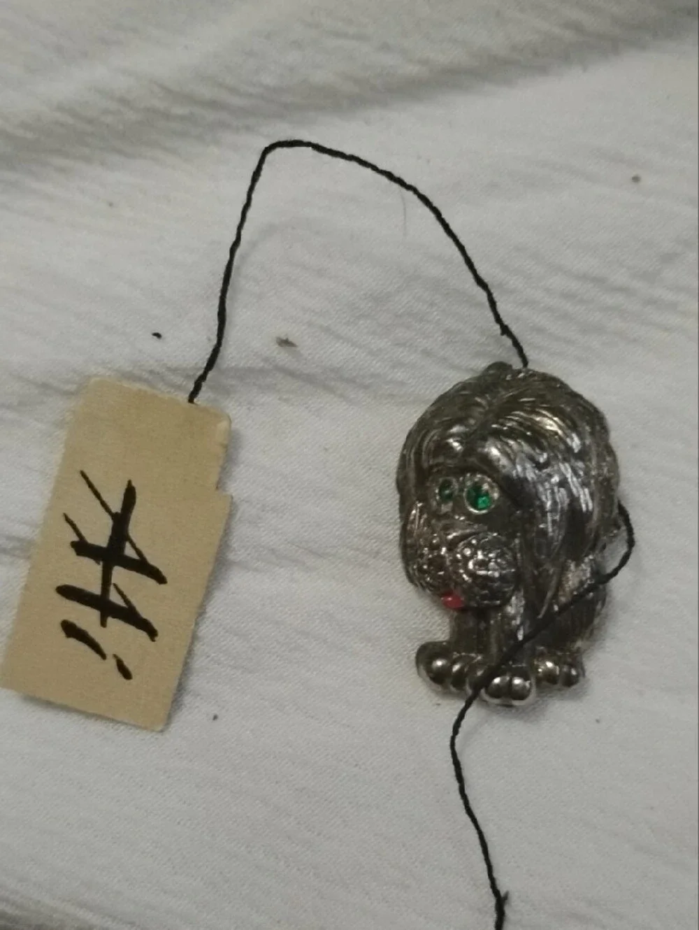 H&M Silver Dog Brooch with Green Eyes and Red Tongue